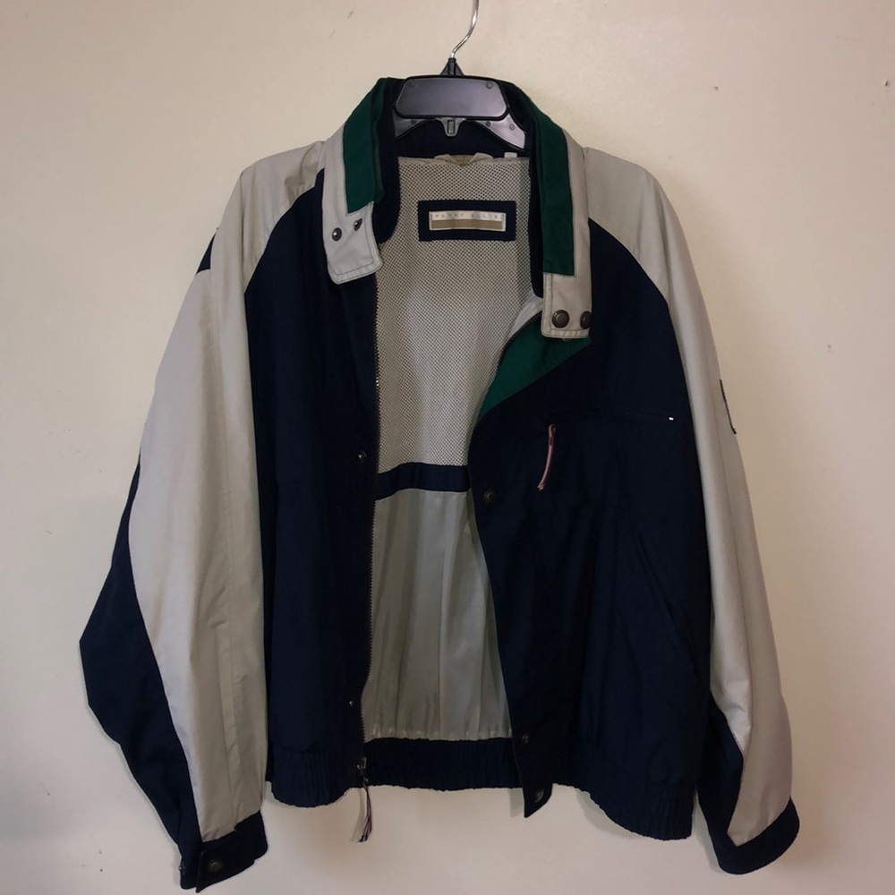 Perry Ellis Windbreaker Large Vintage Cream Grey